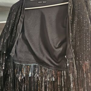 SHEIN Black Sequin Fringe Open Jacket